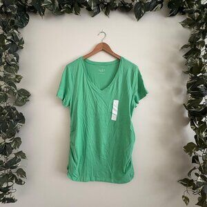 Ingrid + Isabel Maternity V-Neck Ruched Short Sleeve Shirt Green NEW Size L